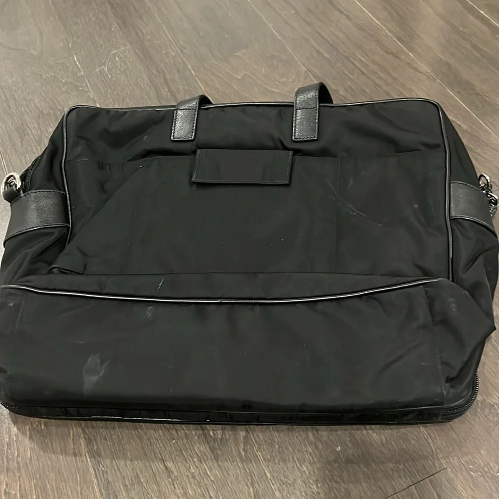 Prada black re-nylon and saffiano leather laptop messenger bag